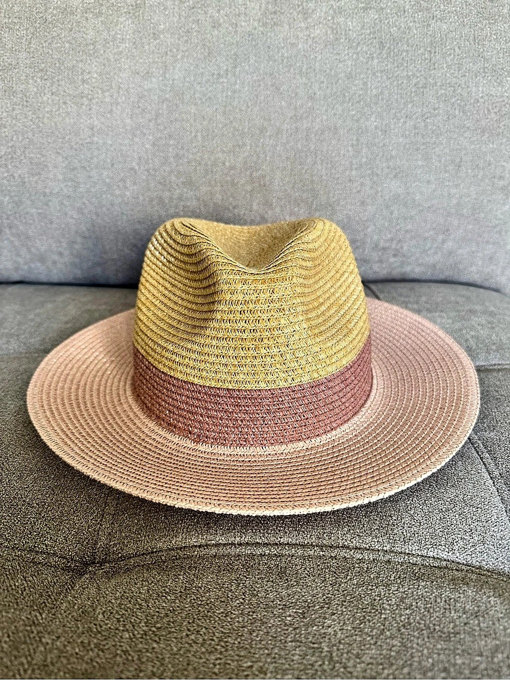 Zinko Fedora Rustica Colorblock Straw Sun Hat Pink Gold One Size Spain